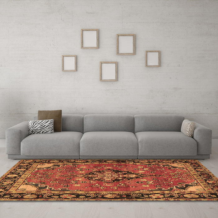 Machine Washable Persian Brown Traditional Rug in a Living Room,, wshtr2615brn
