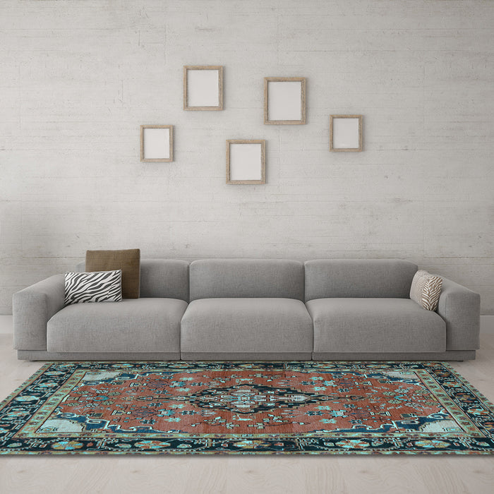 Machine Washable Persian Light Blue Traditional Rug in a Living Room, wshtr2615lblu