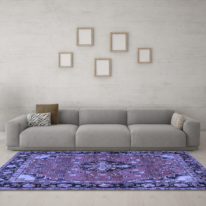 Machine Washable Persian Blue Traditional Rug in a Living Room, wshtr2615blu