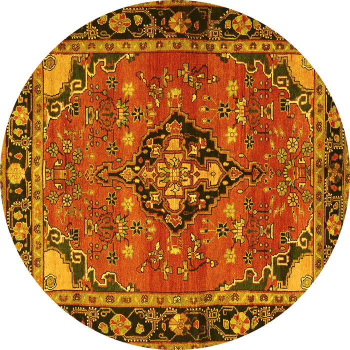 Round Machine Washable Persian Yellow Traditional Rug, wshtr2615yw