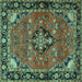 Square Machine Washable Persian Turquoise Traditional Area Rugs, wshtr2615turq