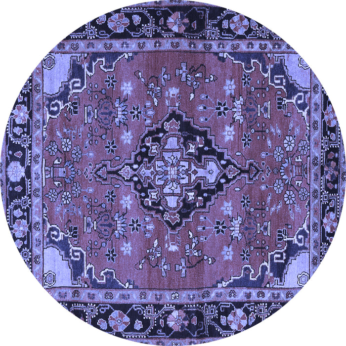 Round Machine Washable Persian Blue Traditional Rug, wshtr2615blu