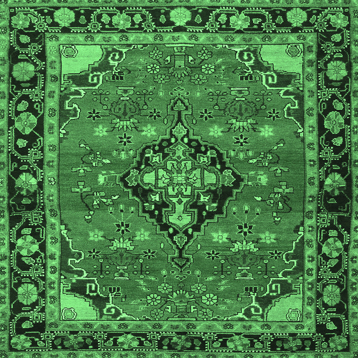 Square Machine Washable Persian Emerald Green Traditional Area Rugs, wshtr2615emgrn
