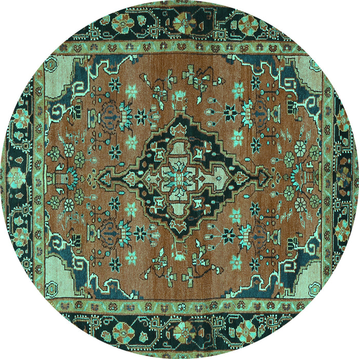 Round Persian Turquoise Traditional Rug, tr2615turq