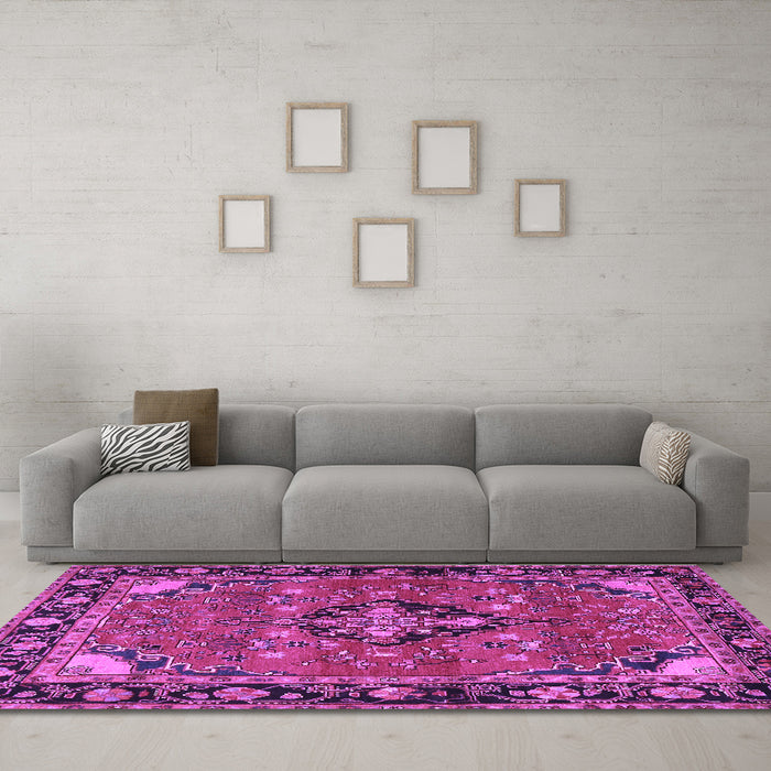 Machine Washable Persian Purple Traditional Area Rugs in a Living Room, wshtr2615pur