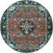 Round Machine Washable Persian Light Blue Traditional Rug, wshtr2615lblu