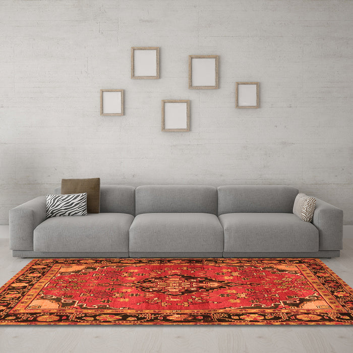 Machine Washable Persian Orange Traditional Area Rugs in a Living Room, wshtr2615org