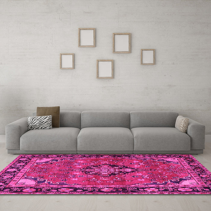 Machine Washable Persian Pink Traditional Rug in a Living Room, wshtr2615pnk