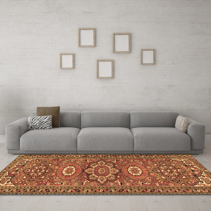 Machine Washable Persian Brown Traditional Rug in a Living Room,, wshtr2616brn