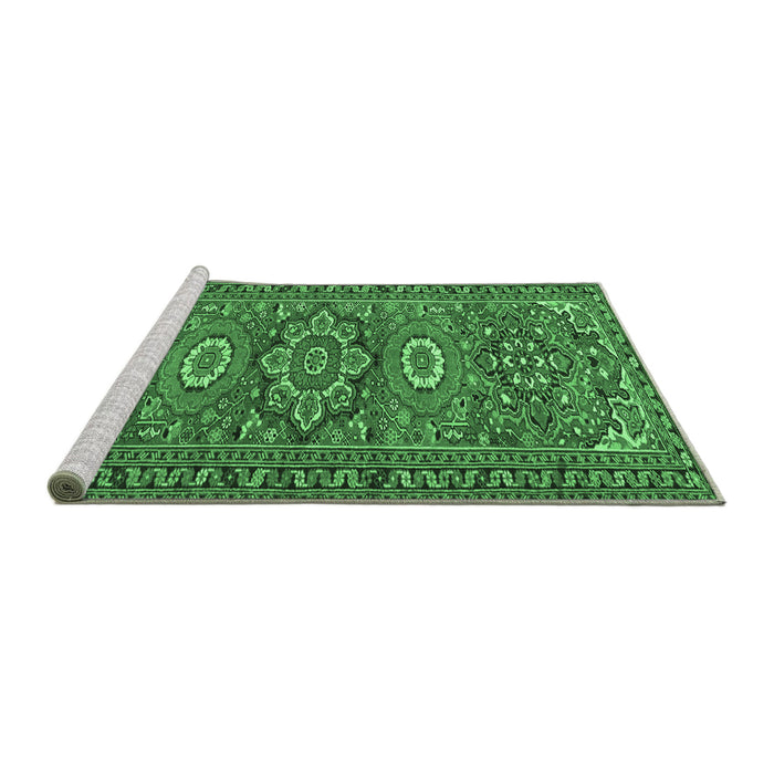 Sideview of Machine Washable Persian Emerald Green Traditional Area Rugs, wshtr2616emgrn