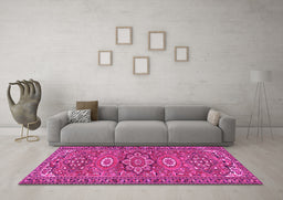 Machine Washable Persian Pink Traditional Rug in a Living Room, wshtr2616pnk