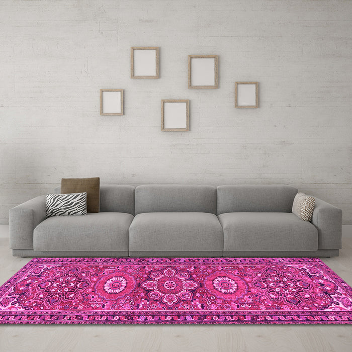 Machine Washable Persian Pink Traditional Rug in a Living Room, wshtr2616pnk