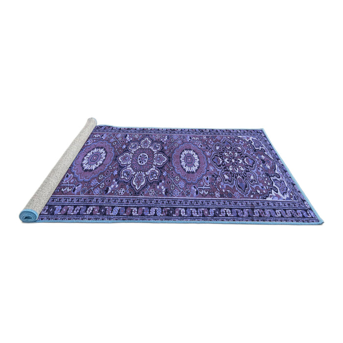 Sideview of Machine Washable Persian Blue Traditional Rug, wshtr2616blu