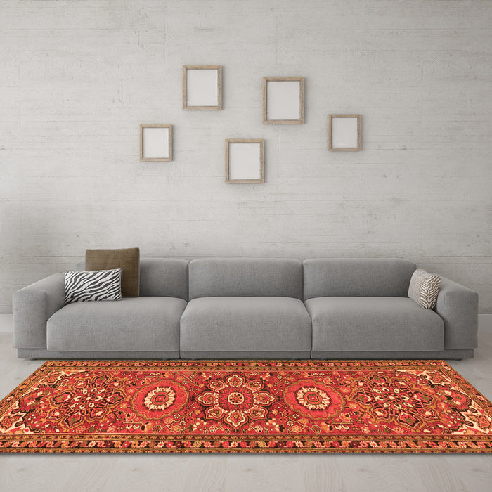 Machine Washable Persian Orange Traditional Area Rugs in a Living Room, wshtr2616org