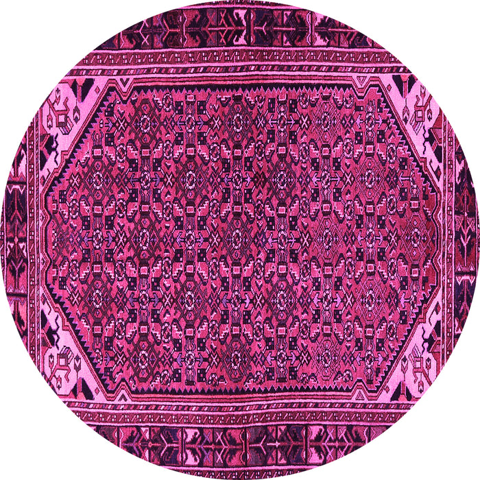 Round Machine Washable Persian Pink Traditional Rug, wshtr2617pnk