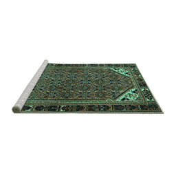 Sideview of Machine Washable Persian Turquoise Traditional Area Rugs, wshtr2617turq