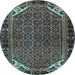 Round Machine Washable Persian Light Blue Traditional Rug, wshtr2617lblu