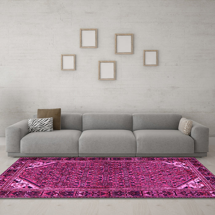 Machine Washable Persian Pink Traditional Rug in a Living Room, wshtr2617pnk