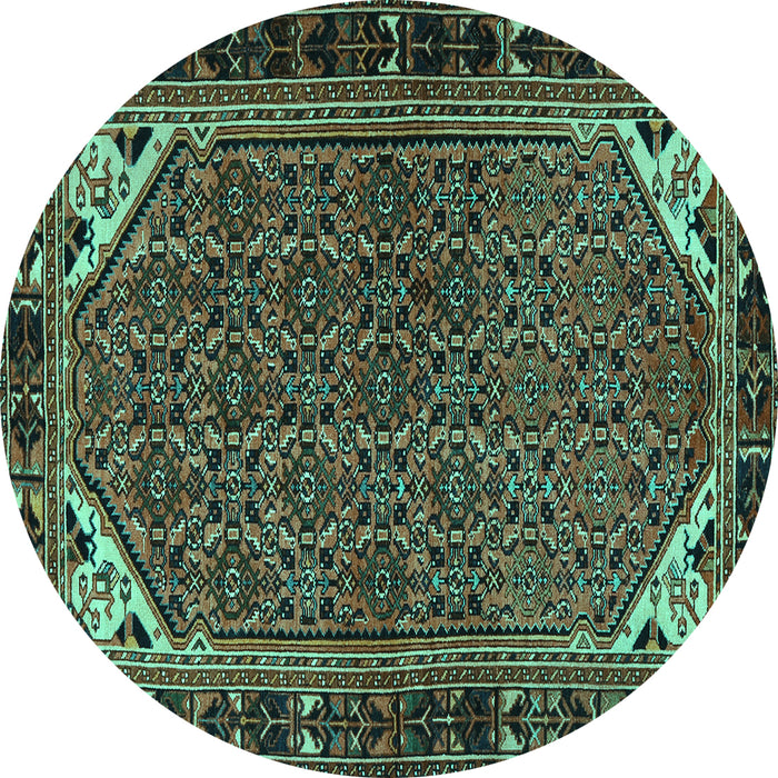 Round Machine Washable Persian Turquoise Traditional Area Rugs, wshtr2617turq