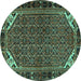 Round Machine Washable Persian Turquoise Traditional Area Rugs, wshtr2617turq