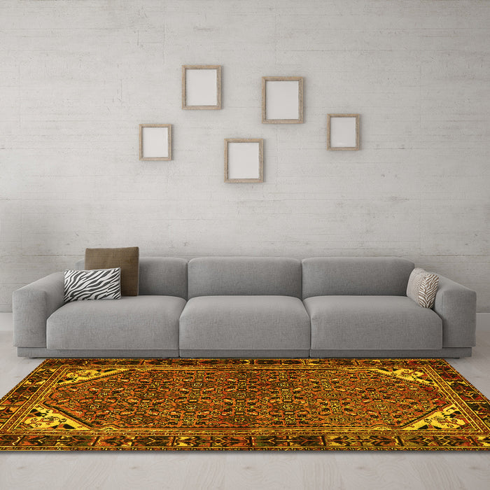 Machine Washable Persian Yellow Traditional Rug in a Living Room, wshtr2617yw