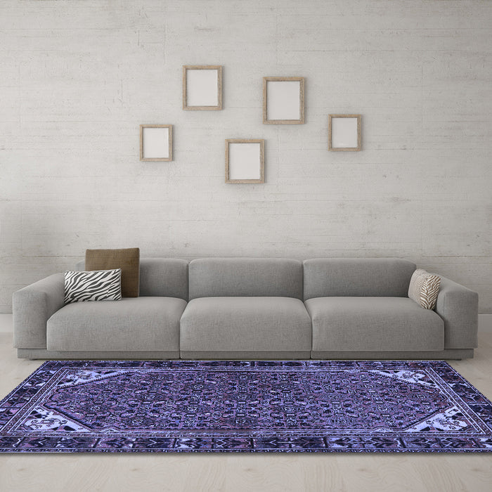 Machine Washable Persian Blue Traditional Rug in a Living Room, wshtr2617blu
