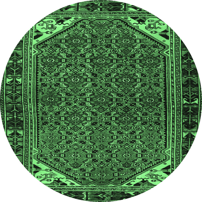 Round Machine Washable Persian Emerald Green Traditional Area Rugs, wshtr2617emgrn