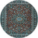 Round Machine Washable Persian Light Blue Traditional Rug, wshtr2618lblu