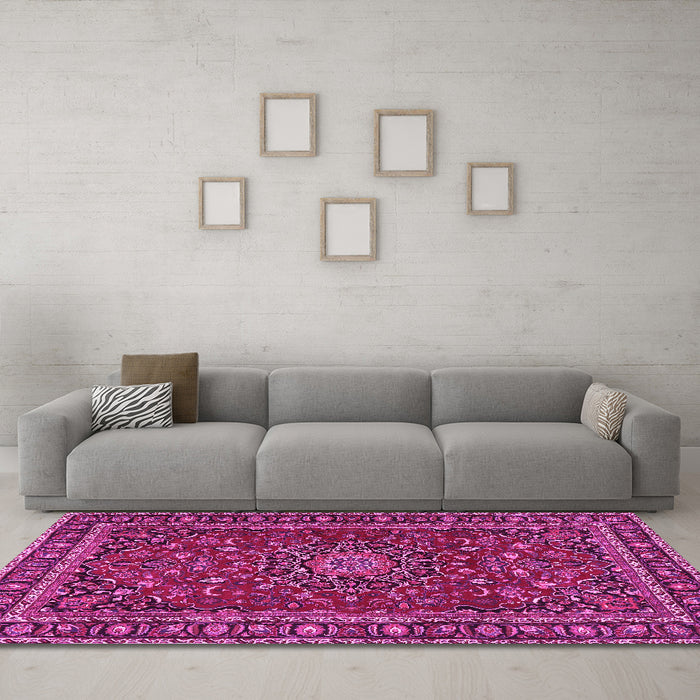 Machine Washable Persian Pink Traditional Rug in a Living Room, wshtr2618pnk