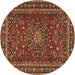 Round Machine Washable Persian Brown Traditional Rug, wshtr2618brn