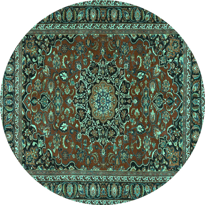Round Machine Washable Persian Turquoise Traditional Area Rugs, wshtr2618turq