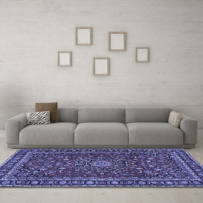 Machine Washable Persian Blue Traditional Rug in a Living Room, wshtr2618blu