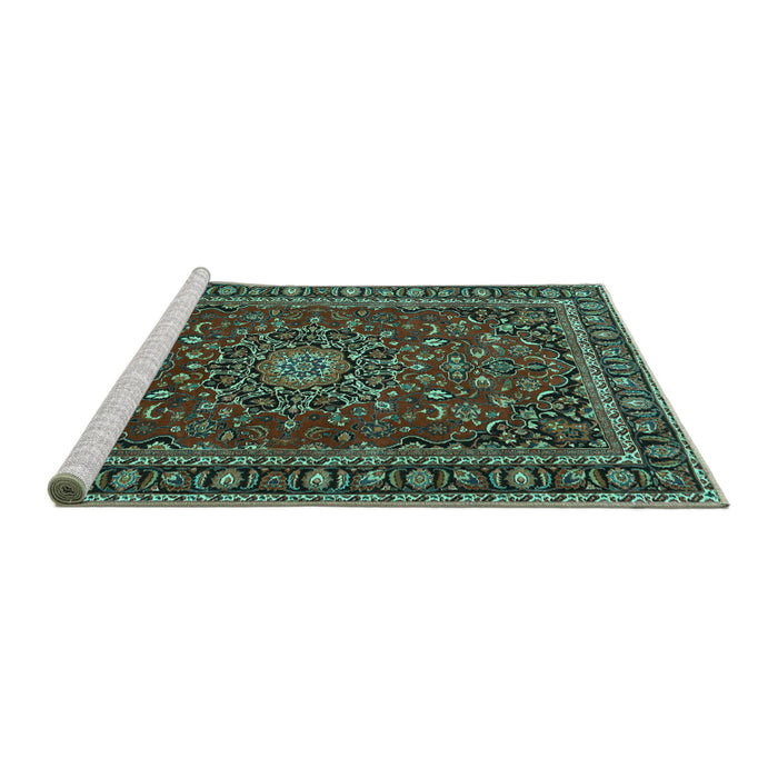 Sideview of Machine Washable Persian Turquoise Traditional Area Rugs, wshtr2618turq