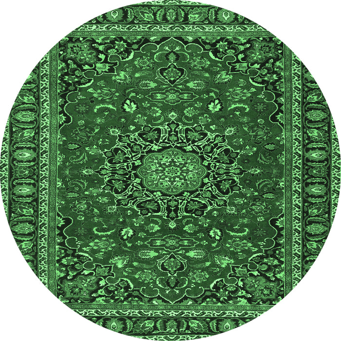 Round Machine Washable Persian Emerald Green Traditional Area Rugs, wshtr2618emgrn