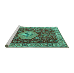 Sideview of Machine Washable Persian Turquoise Traditional Area Rugs, wshtr2619turq