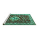 Sideview of Machine Washable Persian Turquoise Traditional Area Rugs, wshtr2619turq