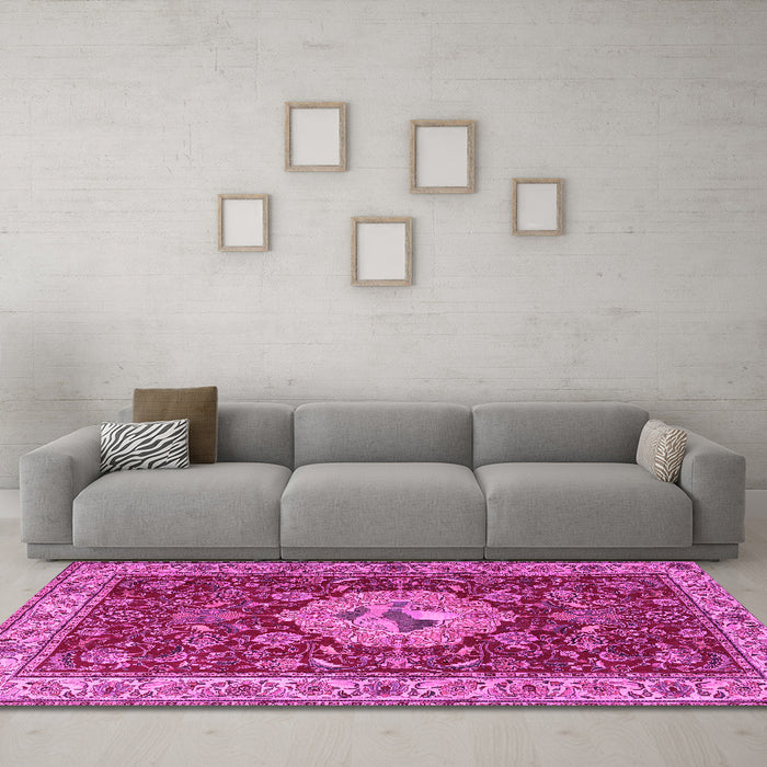 Machine Washable Persian Pink Traditional Rug in a Living Room, wshtr2619pnk