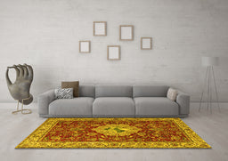 Machine Washable Persian Yellow Traditional Rug in a Living Room, wshtr2619yw