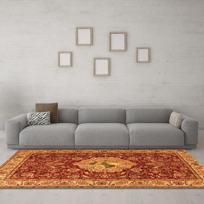 Machine Washable Persian Orange Traditional Area Rugs in a Living Room, wshtr2619org