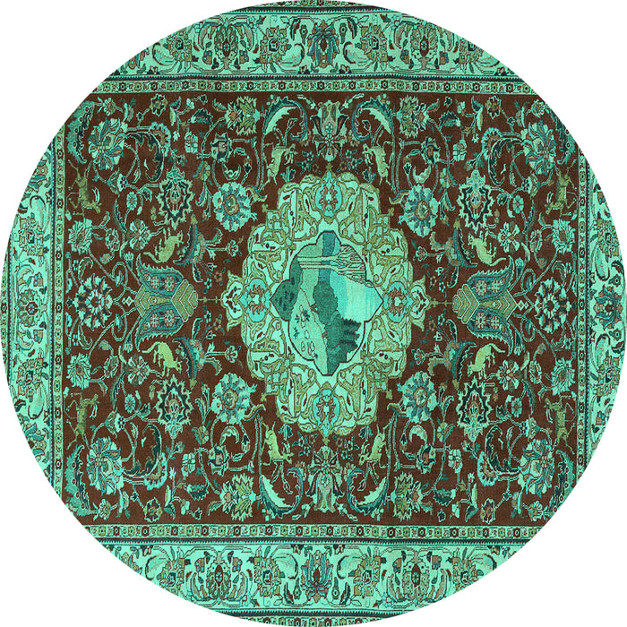 Round Persian Turquoise Traditional Rug, tr2619turq