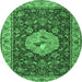 Round Machine Washable Persian Emerald Green Traditional Area Rugs, wshtr2619emgrn