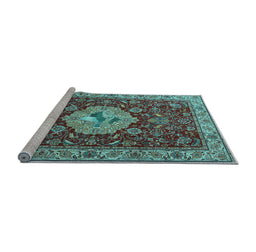 Sideview of Machine Washable Persian Light Blue Traditional Rug, wshtr2619lblu