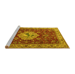 Sideview of Machine Washable Persian Yellow Traditional Rug, wshtr2619yw