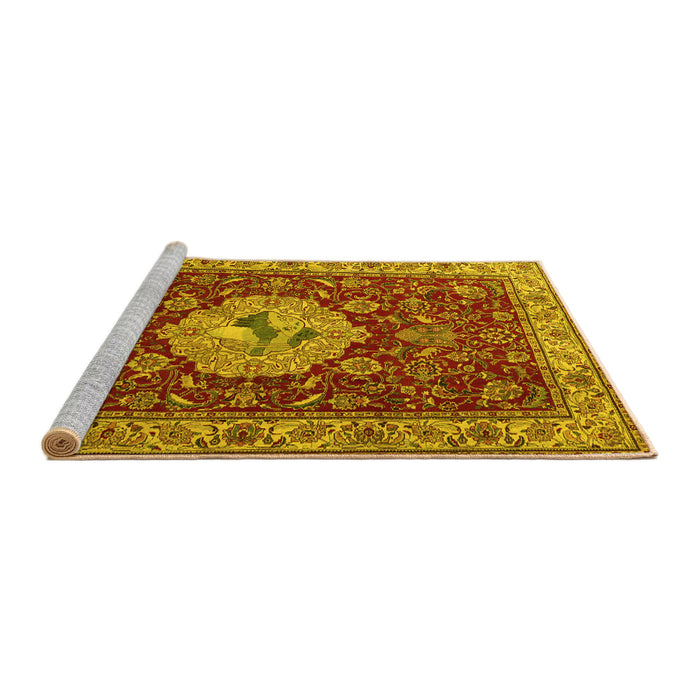Sideview of Machine Washable Persian Yellow Traditional Rug, wshtr2619yw