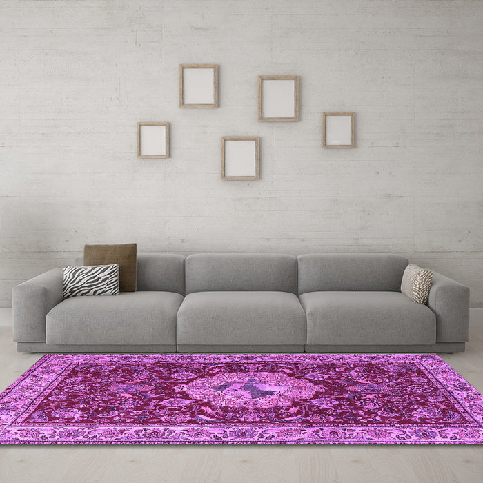 Machine Washable Persian Purple Traditional Area Rugs in a Living Room, wshtr2619pur