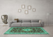 Machine Washable Persian Turquoise Traditional Area Rugs in a Living Room,, wshtr2619turq