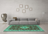 Machine Washable Persian Turquoise Traditional Rug, wshtr2619turq