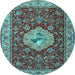 Round Machine Washable Persian Light Blue Traditional Rug, wshtr2619lblu