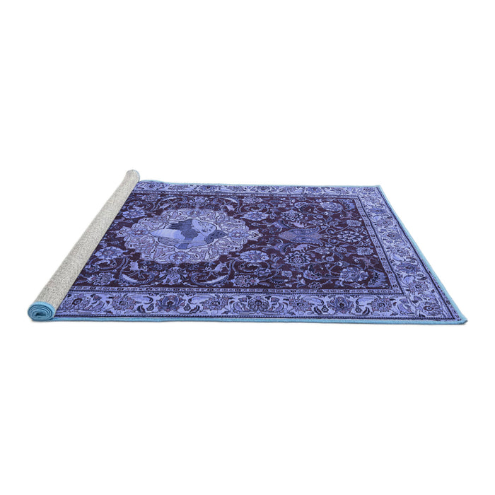 Sideview of Machine Washable Persian Blue Traditional Rug, wshtr2619blu