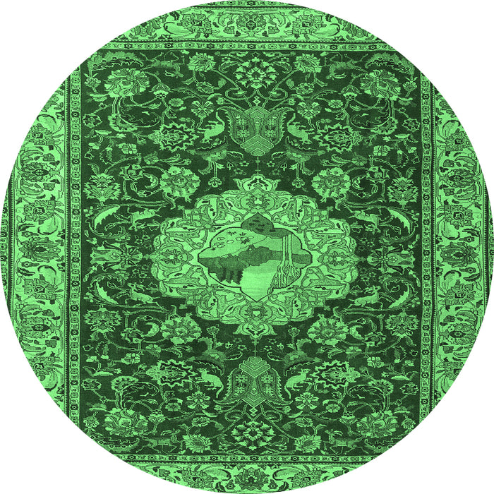 Round Persian Emerald Green Traditional Rug, tr2619emgrn